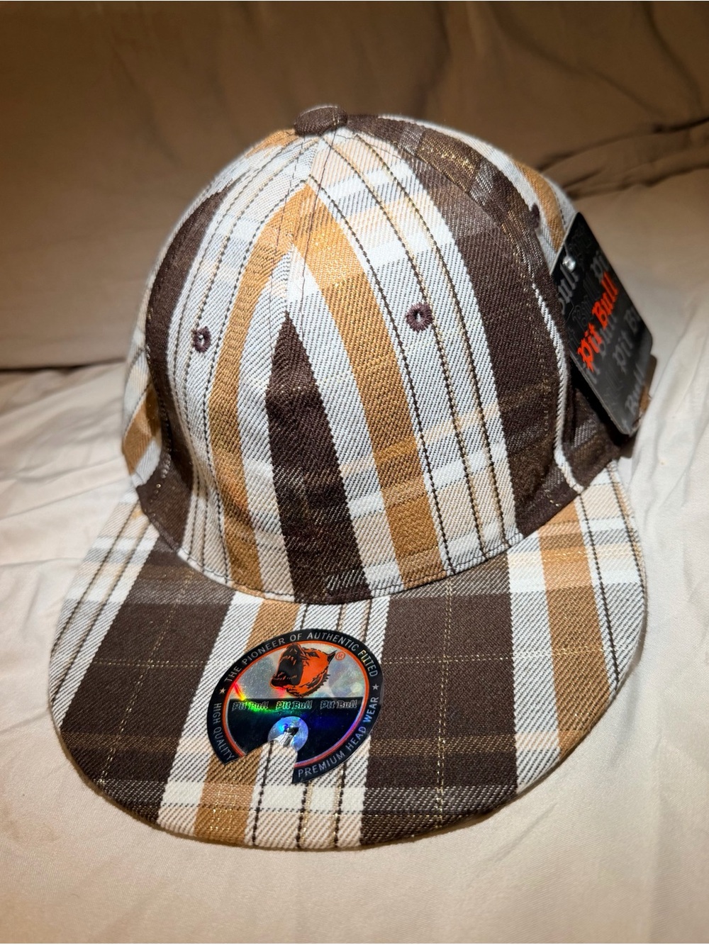 Vintage Y2K Brown Plaid Hat Size 7
